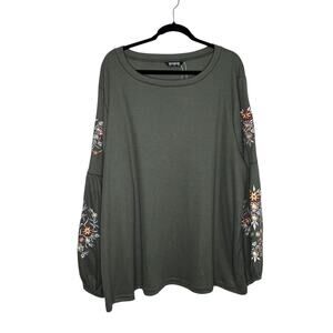 BloomChic Waffle Knit Floral Embroidered Lantern Sleeve T-shirt Size 26